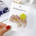 Charming 6cm cat-shaped acetate hair clip with yellow flower and pearl on jewelry card - Floral Light Purple