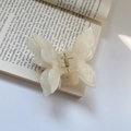 Close-up of elegant double-layered butterfly hair claw in cream acetate on a book - Iridescent (8cmx6.8cm 28g)