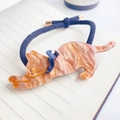 Élastique cheveux chat orange marbré en acétate avec cordon bleu marine extensible - Brun terreux