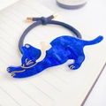 Élastique à cheveux chat en acétate bleu marbré avec cordon élastique haute qualité - Bleu foncé