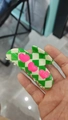 Green and white checkerboard hair claw clip with pink 3D hearts for women hairstyle - Green White Checkerboard Pink Heart (AD1042)