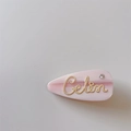 Pink acetate teardrop hair clip with golden Celin lettering and sparkling rhinestone - Pink