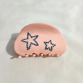 Pince à cheveux rose en acétate avec strass bleus en forme d'étoile sur tissu blanc - Rose (7.5cm)