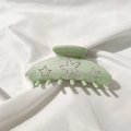 Close-up of large mint green acetate hair claw clip with sparkling rhinestone stars - Emerald Green