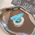 Ice-blue geometric hair claw clip with translucent crystal finish on a silver tray - Small