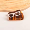 Pince à cheveux écaillée avec décoration lunettes blanches et logo doré chic - Lunettes Café (Pince 7 cm)