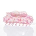 Pink and white shell-textured acetate shark hair claw clip with wave edges and glossy finish - Light Pink (13cm)