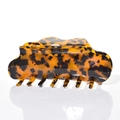 Detail of 13cm tortoiseshell acetate claw clip showing polished teeth and sturdy metal spring - Dark Tortoise (13cm)