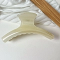 Detailweergave van grote acetaat haarklem in beige met Barrette La France tekst - Groot / Jade wit