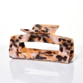 Close-up of tortoise shell pattern acetate hair claw clip with rectangle hollow design - Light Leopard Large-9.5cm