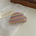 Rainbow striped acetate hair claw clip with a colorful horizontal pattern and glossy finish - Horizontal Rainbow Stripe Style