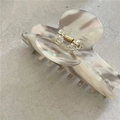 Dettaglio molletta per capelli in acetato con scritta France Handmade e molla dorata - Grigio Cangiante