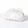 Detail of white marble acetate hair claw clip with metallic spring for secure hold - 7.5cm / Mermaid White
