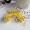 Minimalistische gelbe Acetat-Haarklammer mit goldenem Glitzer und Wellendesign-Muster - Gelb / 8.8cm