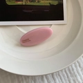 Pink oval candy color hair clip with gold France Handmade logo on a white plate - Light Pink