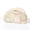 Close-up of pink marbled acetate hair claw clip with golden metal spring details - Iridescent Mermaid