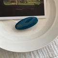 Dark blue oval resin hair clip with gold France Handmade lettering in elegant setup - Lake Blue
