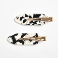 Detail of marble pattern acetate hair clips with gold metal spring-loaded alligator base - Milk White (6cm)