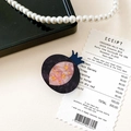 Detailed top view of a marble-textured mushroom hair clip with golden star accents - Eggplant (A5-3-12)