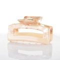 Detailed macro view of rectangle marble acetate hair claw with gold spring mechanism - Milk Tea / 7.5cm