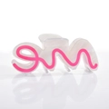 Close-up of pearl white acetate hair claw clip with pink wave pattern and spring detail - 11cm / Rose Pink
