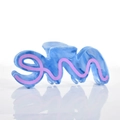Detail shot of a large blue marble acetate claw clip with pink pattern and metal spring - 11cm / Light Purple
