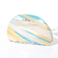 Blue and yellow wave pattern acetate semicircular hair claw clip with golden metal spring - Blue Striped