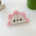 Cute pink and white cloud hair claw clip with cartoon smile face and marble texture - Pink Cloud