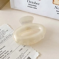 Elegant cream striped acetate claw clip with France Handmade engraving for women - Large / Clear White