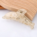 Elegant dolphin shaped hair claw clip in ivory marble finish with gold spring hardware - Ivory White Marble