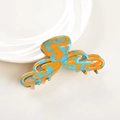 Grande pince à cheveux rétro en acétate avec motif marbré orange et bleu pour femmes - A11-22-37 Cyan Jaune Mélangé 11cm