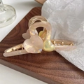 Iridescent acetate heart hair claw clip with golden metal frame and pearlescent finish - 11.5CM / Light Orange