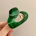 Modern green marble texture acetate hair claw clip with elegant gold metal hinge - Emerald Green