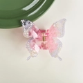 Molla per capelli a farfalla in acetato rosa e viola con decorazioni di perline - Rosa Colorato (8cm)