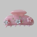 Pink acetate flower hair claw clip with rhinestones for elegant French styling - 8.4cm / Pink Purple