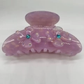Lavender marble acetate hair claw clip with floral rhinestone accents and blue crystals - Two Small Flowers Blue Rhinestone
