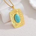 Detail view of vintage turquoise dragonfly feather pendant on a twisted golden chain - Rectangular Relief Style (OLBN2333-G)