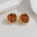 Französische Vintage-Ohrstecker aus Bernsteinmuschel mit Goldplattierung und Diamanten - Maillard-Braun (S-E1284-ka)