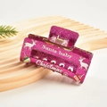 Pinza per capelli in acrilico rosso rosa glitterato Santa Baby con motivi natalizi - 8cm / Viola