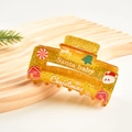 Pinza per capelli natalizia in acrilico glitterato dorato con motivi di Babbo Natale - 8cm / Oro