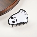 Pinza per capelli a forma di fantasma di Halloween in bianco e nero lucido - Fantasma con Sorriso Cucito (A12-55-10) / Circa 6,5 cm