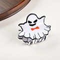 Pinza per capelli a fantasma di Halloween bianca con fiocco arancione e viso buffo - Fantasma con Papillon Rosso (A11-44-40) / Circa 6,5 cm