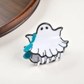 Pinza per capelli a forma di fantasma per Halloween in bianco con dettagli neri e blu - Fantasma con Fiocco Ciano (A11-44-40*) / Circa 6,5 cm