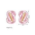 Detailed size view of pink enamel and gold striped earrings, 2.8cm height and 2cm width - Pink