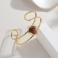 Vintage gold open cuff bracelet with geometric reddish stone on white marble base - Red Brown Marble Style (S-B1342-F)