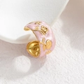 Vintage floral enamel ring with hand-painted gold flowers on a pink background - Pink
