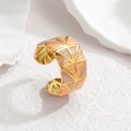 Offener Goldring aus Edelstahl mit orange-rosa Emaille und geometrischen Dreiecken - Braun Orange