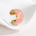 Bague ouverte bohème en émail coloré avec finition dorée et motif à rayures de nacre - Rose (OLBR921)