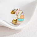 Bague ouverte bohème artistique en émail coloré avec motif de vagues dorées - Patch Multicolore (OLBR921)