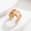 Retro gold-plated wide open ring with colorful enamel geometric cross patterns - Pink (OLBR922)
